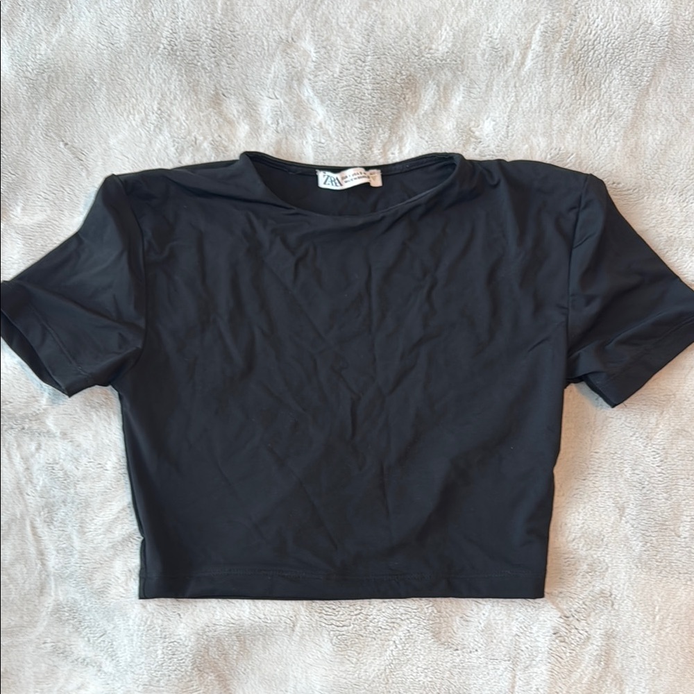 Zara Black Fitted Crop T-Shirt